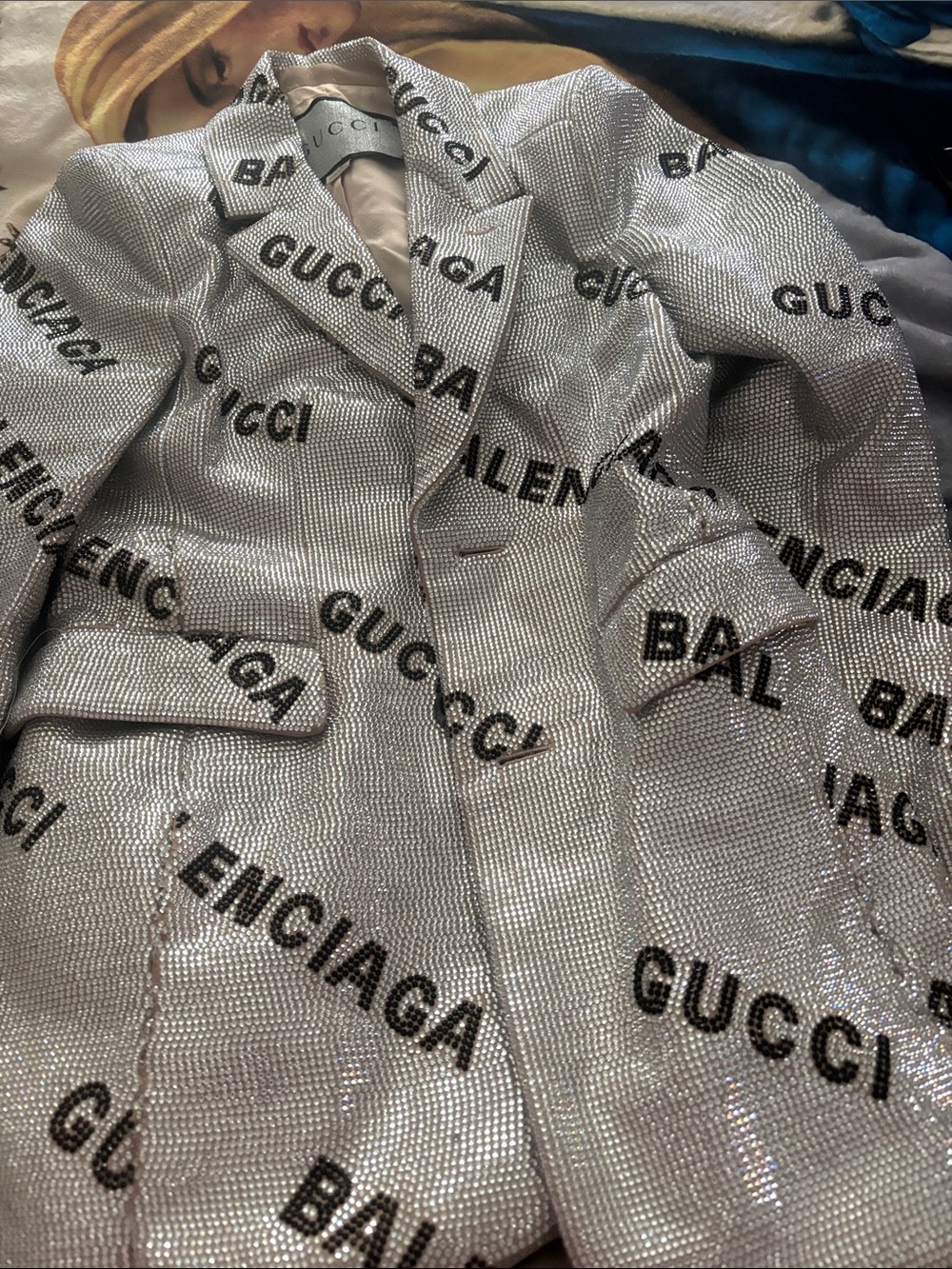 Balenciaga Silver Crystal Logo Blazer